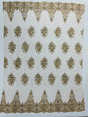 Classic Beaded Damask Lace Fabric - Beaded Damask Pattern, 54" Width (1 Yard)