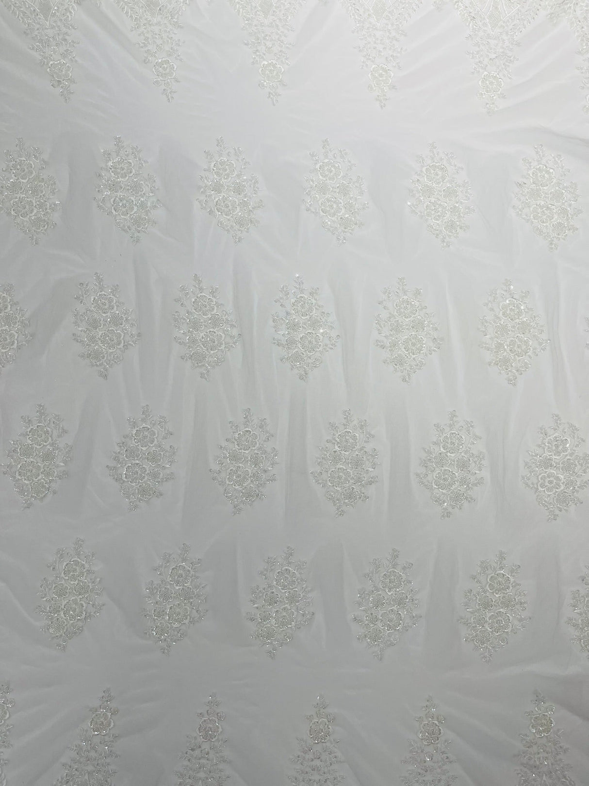 Classic Beaded Damask Lace Fabric - Beaded Damask Pattern, 54" Width (1 Yard)