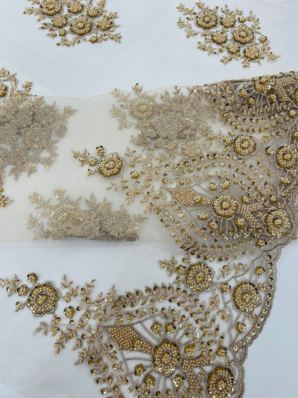 Classic Beaded Damask Lace Fabric - Beaded Damask Pattern, 54" Width (1 Yard)