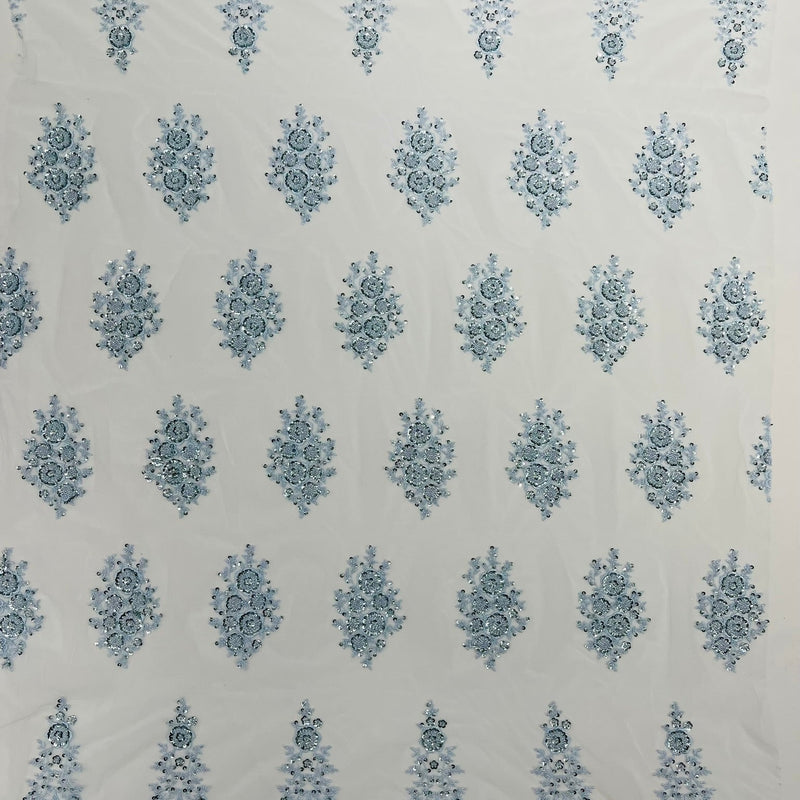 Classic Beaded Damask Lace Fabric - Beaded Damask Pattern, 54" Width (1 Yard)