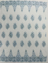 Classic Beaded Damask Lace Fabric - Beaded Damask Pattern, 54" Width (1 Yard)