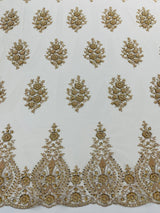 Classic Beaded Damask Lace Fabric - Beaded Damask Pattern, 54" Width (1 Yard)