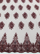 Classic Beaded Damask Lace Fabric - Beaded Damask Pattern, 54" Width (1 Yard)