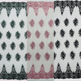 Classic Beaded Damask Lace Fabric - Beaded Damask Pattern, 54" Width (1 Yard)