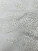 Classic Beaded Damask Lace Fabric - Beaded Damask Pattern, 54" Width (1 Yard)