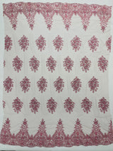 Classic Beaded Damask Lace Fabric - Beaded Damask Pattern, 54" Width (1 Yard)