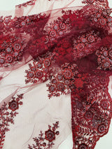 Classic Beaded Damask Lace Fabric - Beaded Damask Pattern, 54" Width (1 Yard)