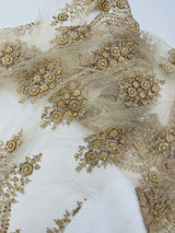 Classic Beaded Damask Lace Fabric - Beaded Damask Pattern, 54" Width (1 Yard)