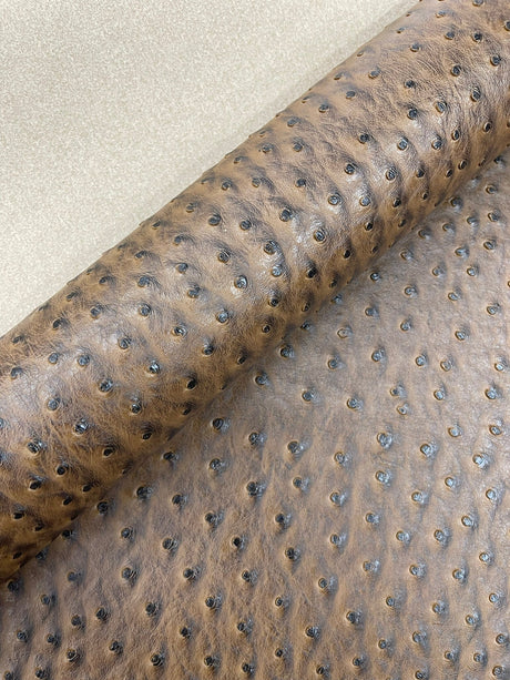 Classic Ostrich Upholstery Vinyl Fabric - Two-Tone Embossed Ostrich Pattern, 54" Width (1 Yard)