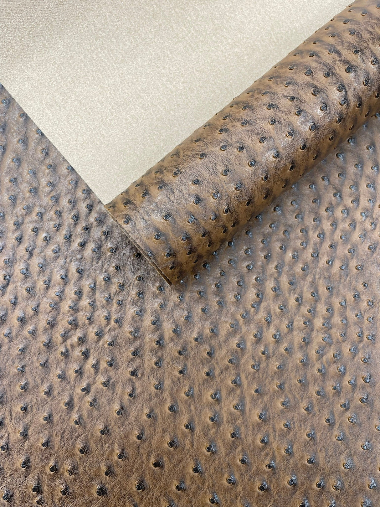Classic Ostrich Upholstery Vinyl Fabric - Two-Tone Embossed Ostrich Pattern, 54" Width (1 Yard)