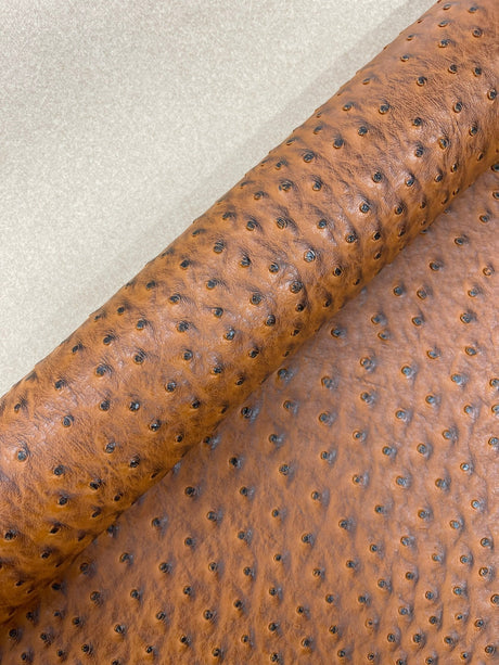 Classic Ostrich Upholstery Vinyl Fabric - Two-Tone Embossed Ostrich Pattern, 54" Width (1 Yard)
