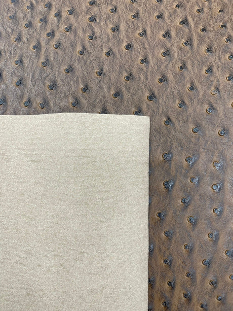 Classic Ostrich Upholstery Vinyl Fabric - Two-Tone Embossed Ostrich Pattern, 54" Width (1 Yard)