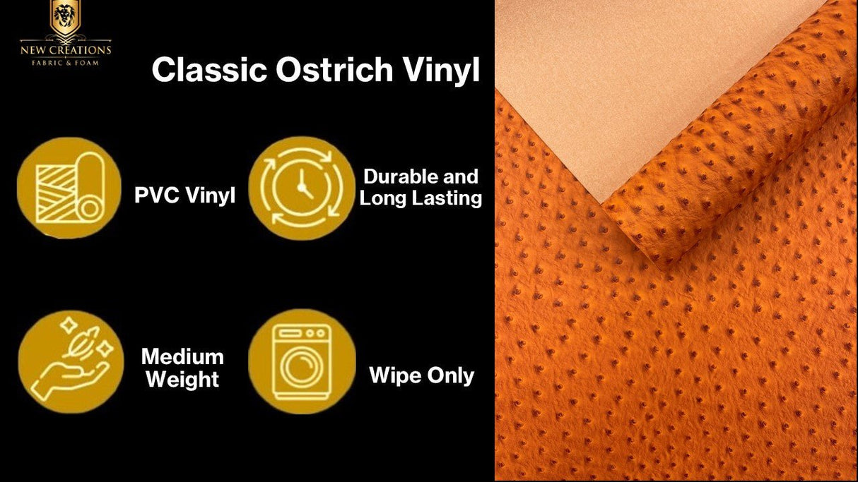 Classic Ostrich Upholstery Vinyl Fabric - Two-Tone Embossed Ostrich Pattern, 54" Width (1 Yard)