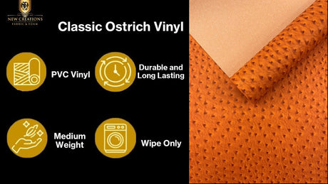 Classic Ostrich Upholstery Vinyl Fabric - Two-Tone Embossed Ostrich Pattern, 54" Width (1 Yard)
