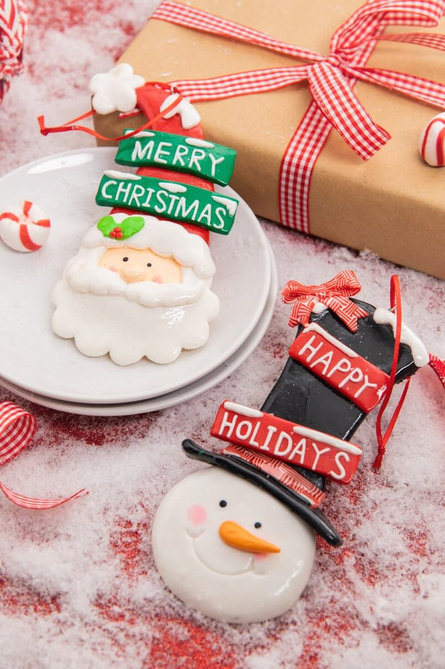 5.75” Clay Santa/Snowman Christmas Ornament