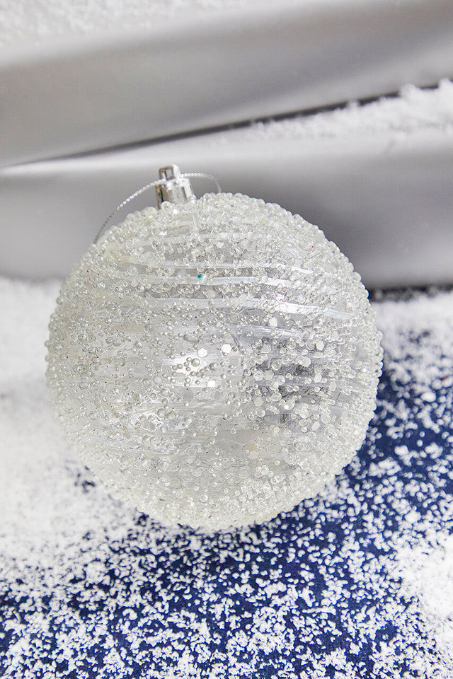 Clear White Swirl Iced Ball Ornament 4 Inch Elegant Christmas Decor