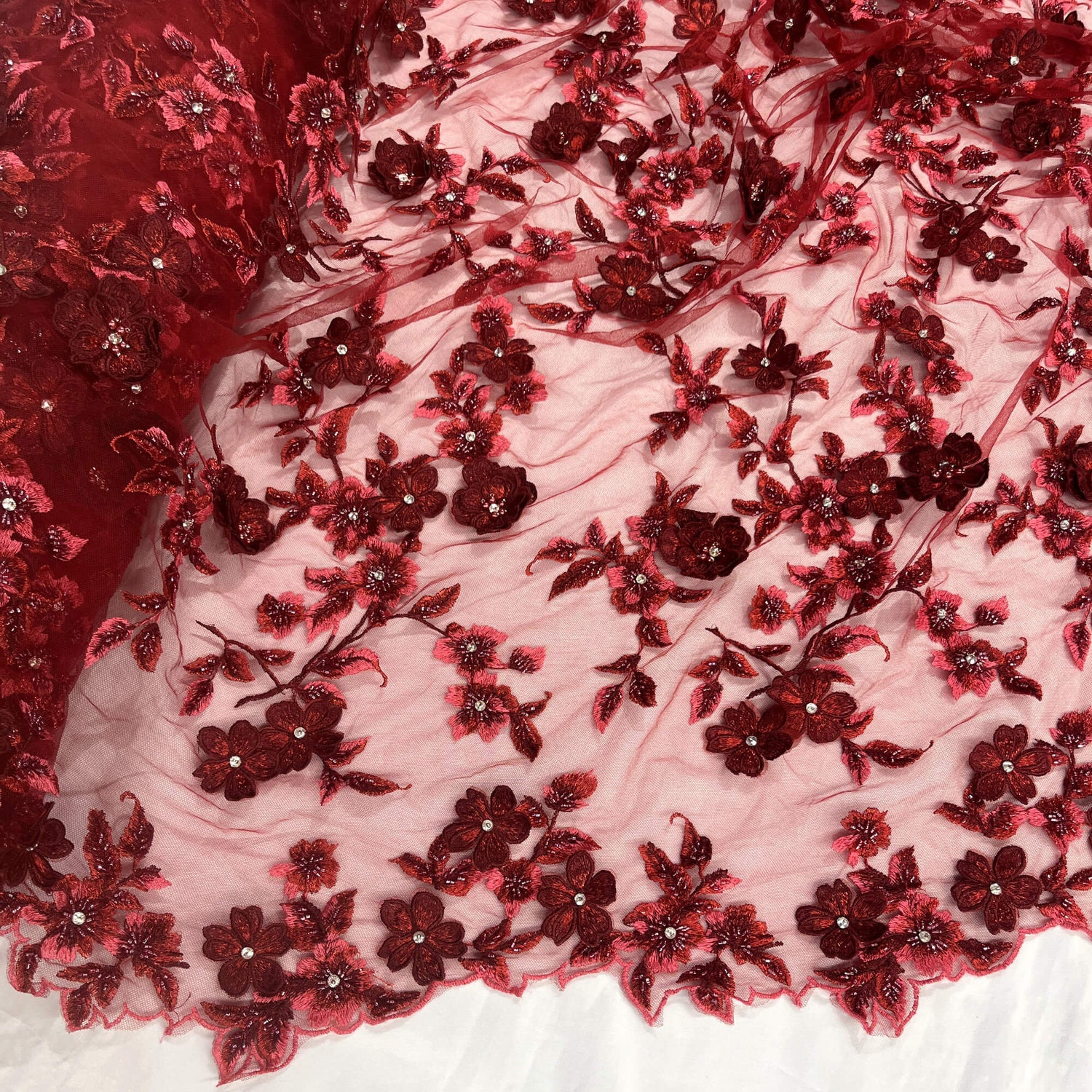 3D Beaded Floral Lace Fabric