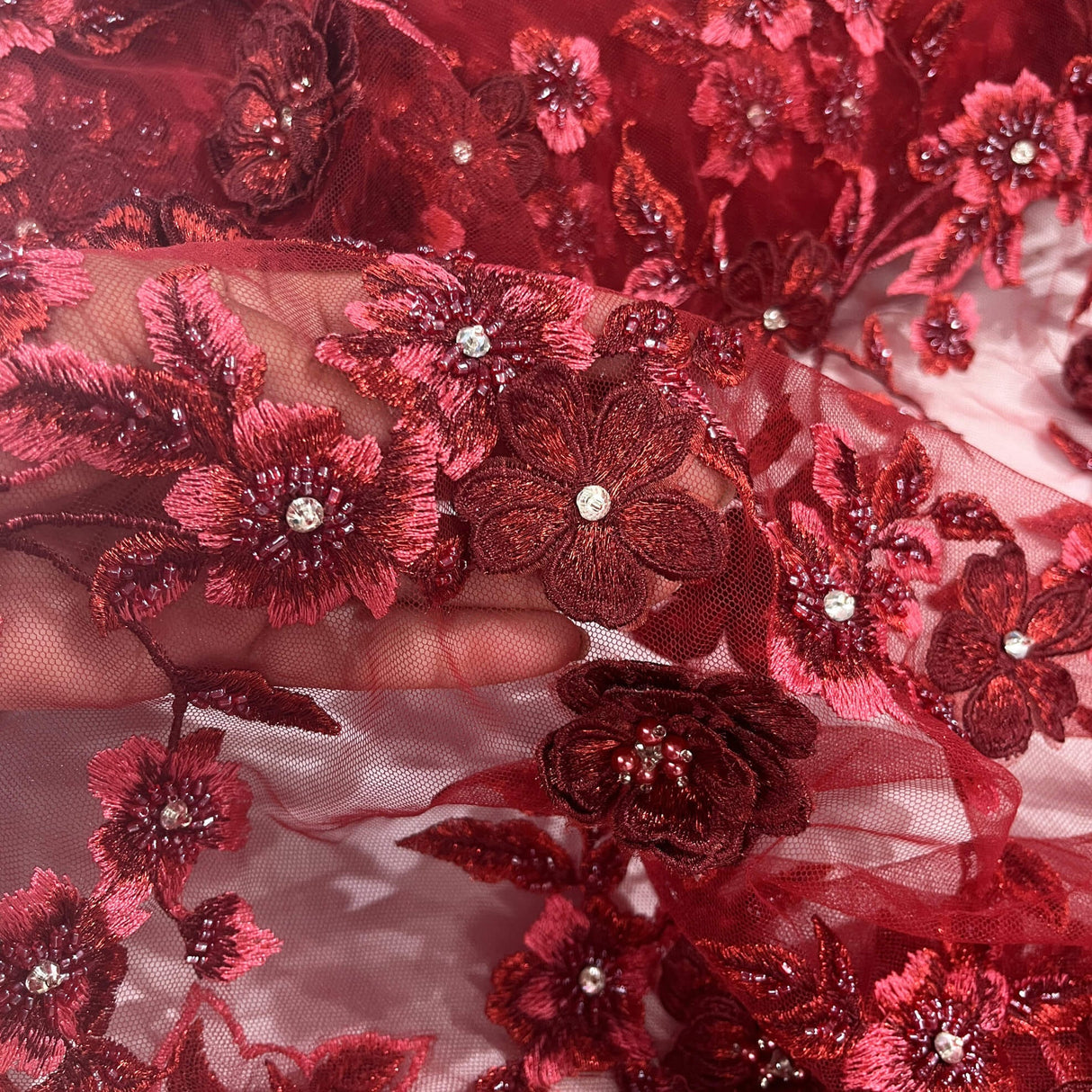 3D Beaded Floral Lace Fabric