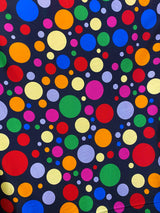 Multi Color Dots Polyester Satin Fabric - Black Multi Color Dots, 58" Width (1 Yard)