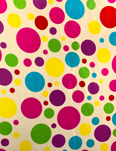 Multi Color Dots Polyester Satin Fabric - Dark Ivory, Multi Color Dots, 58" Width (1 Yard)