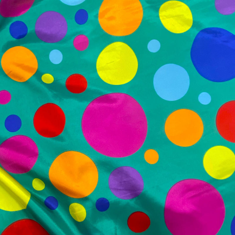 Multi Color Dots Polyester Satin Fabric - Jade Multi Color Dots, 58" Width (1 Yard)
