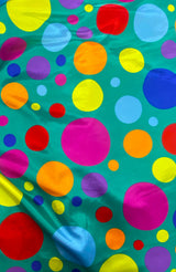 Multi Color Dots Polyester Satin Fabric - Jade Multi Color Dots, 58" Width (1 Yard)