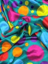 Multi Color Dots Polyester Satin Fabric - Jade Multi Color Dots, 58" Width (1 Yard)