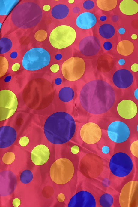 Multi Color Dots Polyester Satin Fabric - Red Multi Color Dots, 58" Width (1 Yard)