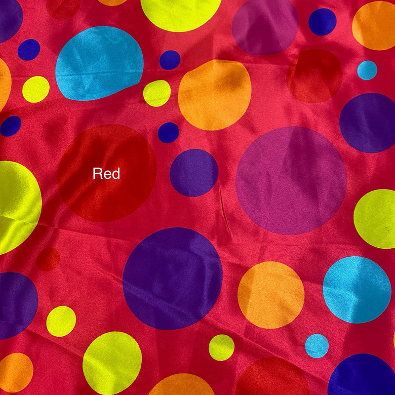 Multi Color Dots Polyester Satin Fabric - Red Multi Color Dots, 58" Width (1 Yard)