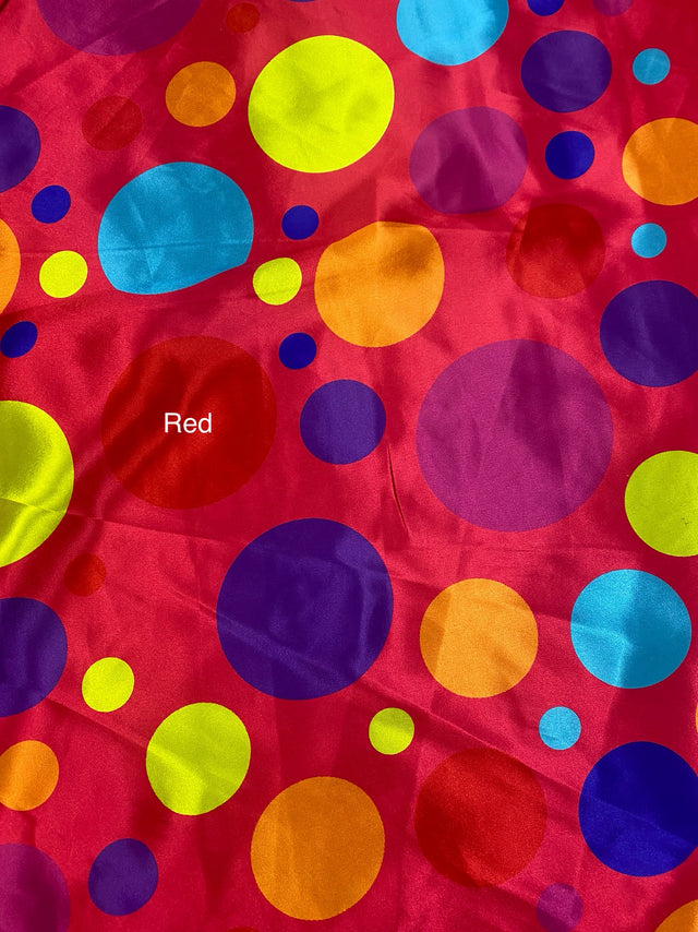 Multi Color Dots Polyester Satin Fabric - Red Multi Color Dots, 58" Width (1 Yard)