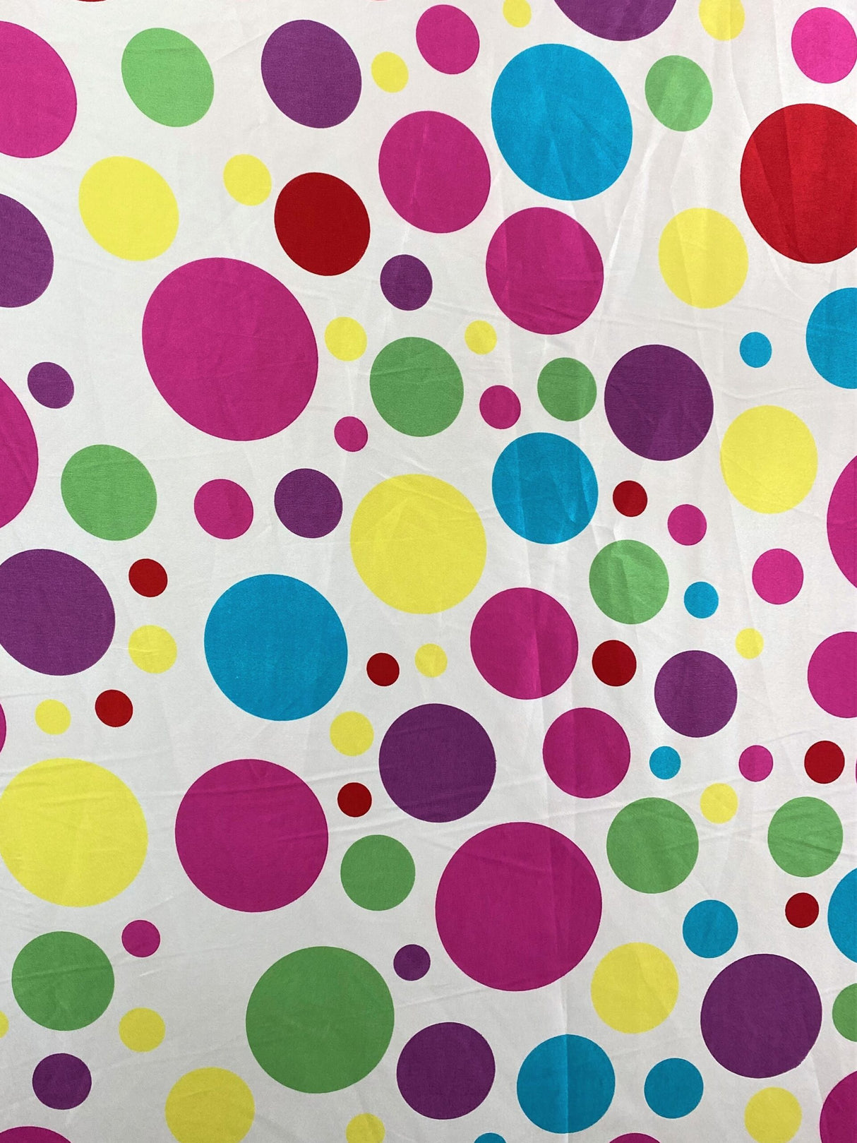 Multi Color Dots Polyester Satin Fabric - White Multi Color Dots, 58" Width (1 Yard)