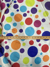 Multi Color Dots Polyester Satin Fabric - White Multi Color Dots, 58" Width (1 Yard)