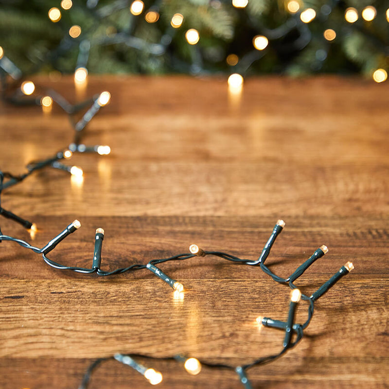 10' Battery Operated Warm White Compact Lights – 96 LED (Green Cord)