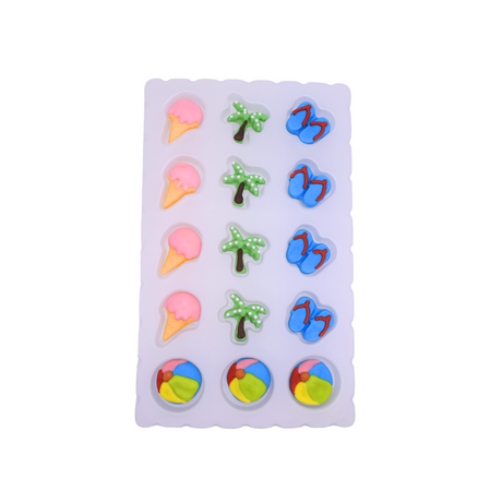 Beach - Edible Cake and Cupcake Topper Sugars, 15 Count Set, Ice Cream, Palm Trees, Sandals, Beach Ball