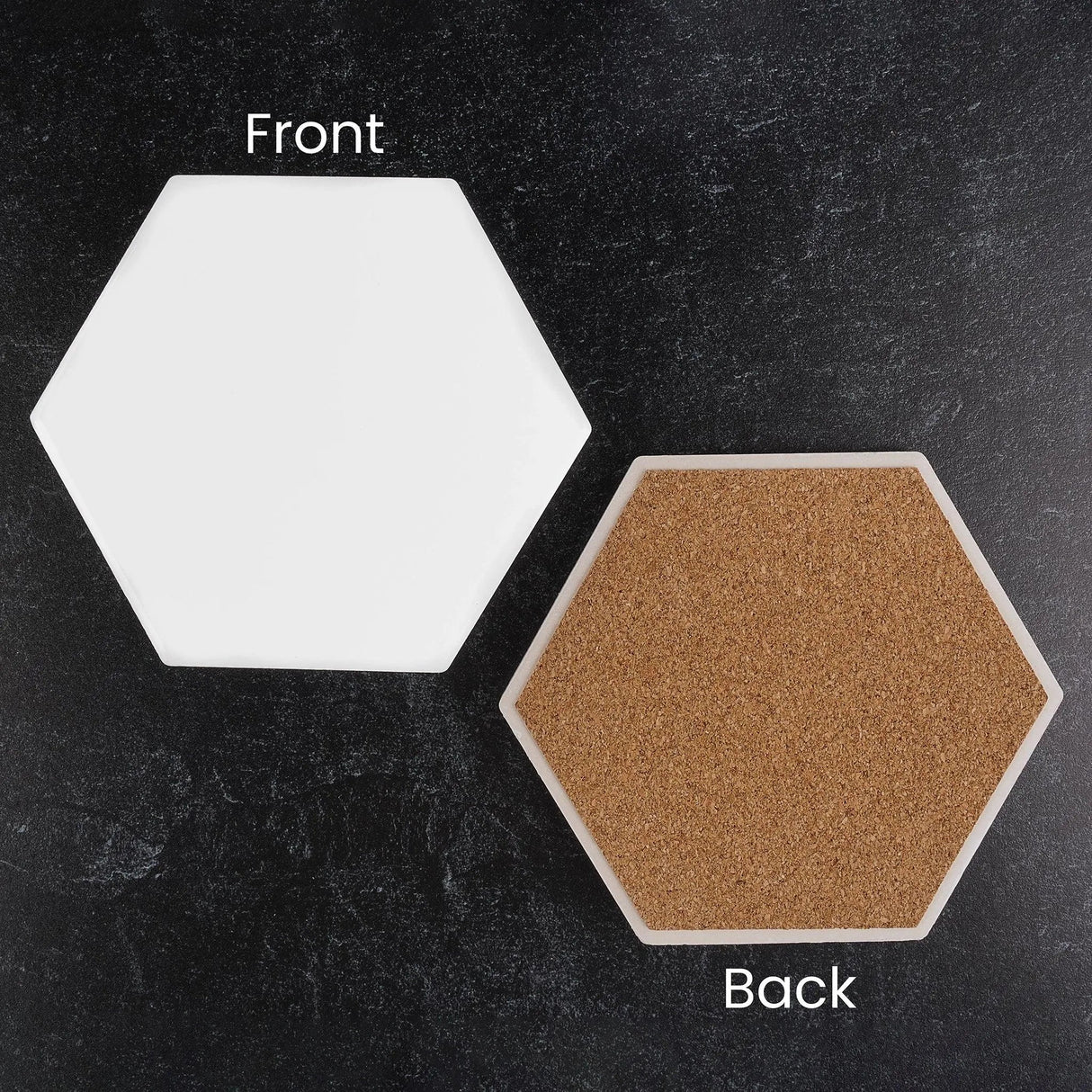 Coaster Ceramic Hexagon  & Cork Pad - White Glossy (12 Set - 4")