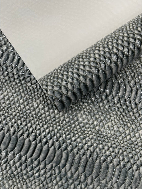 Cobra Snake Shiny Vinyl Fabric - 3D Embossed Snake Skin, 54" Width, 72% PVC 28% Polyester (1/2 Yard)