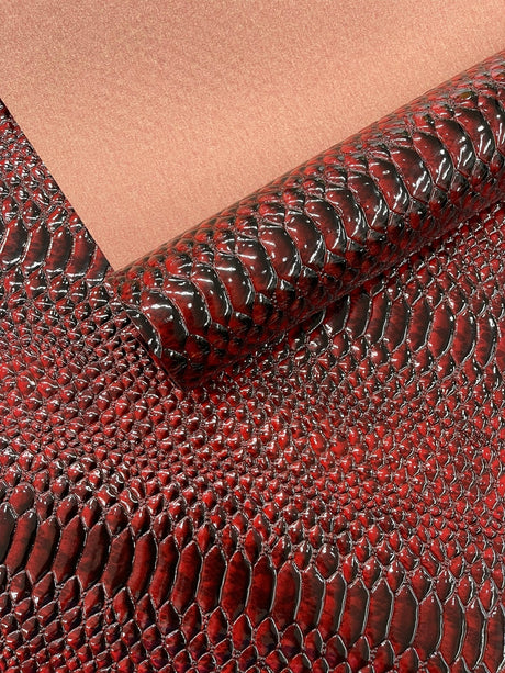 Cobra Snake Shiny Vinyl Fabric - 3D Embossed Snake Skin, 54" Width, 72% PVC 28% Polyester (1/2 Yard)