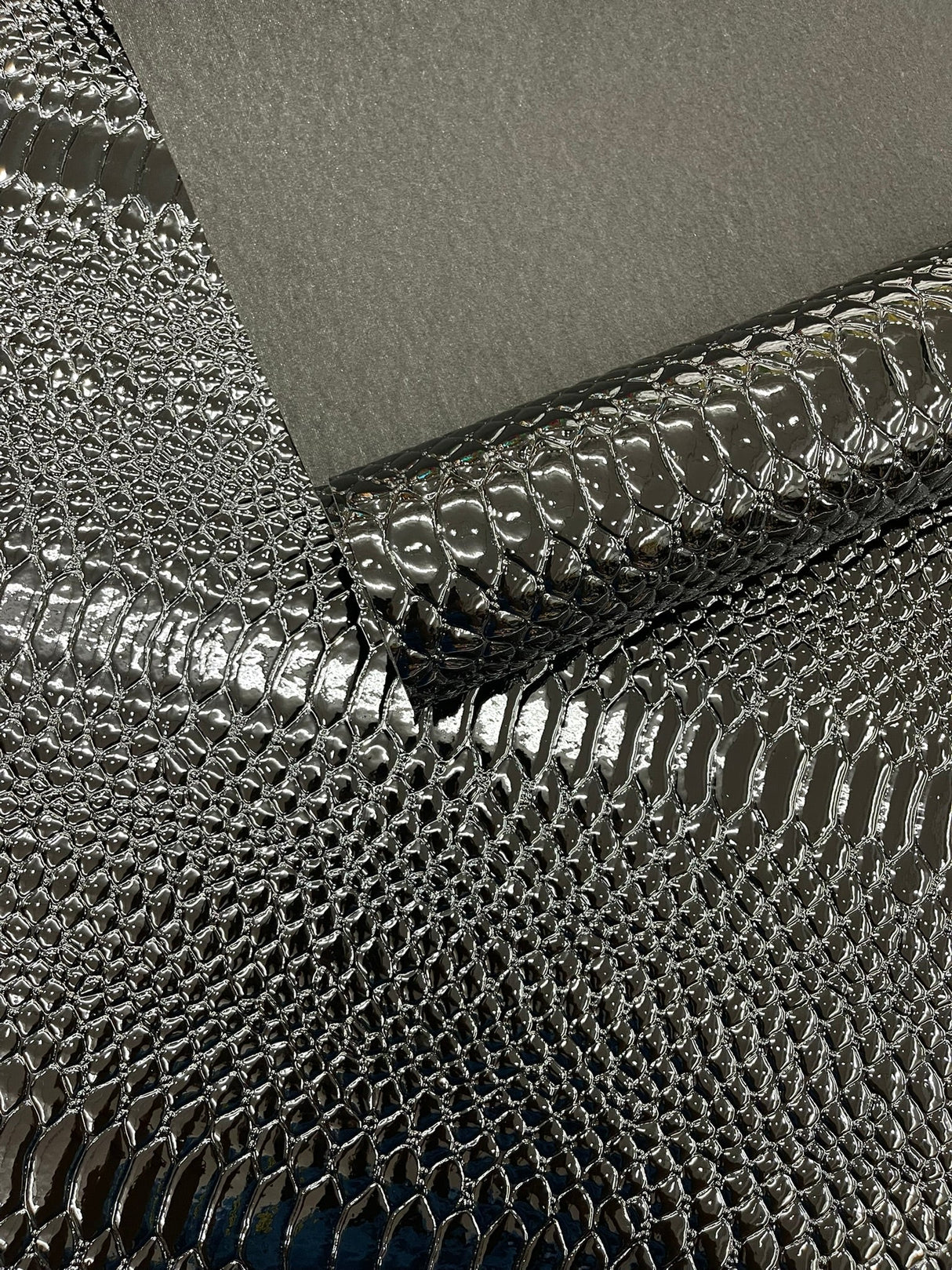 Cobra Snake Shiny Vinyl Fabric - 3D Embossed Snake Skin, 54" Width, 72% PVC 28% Polyester (1/2 Yard)