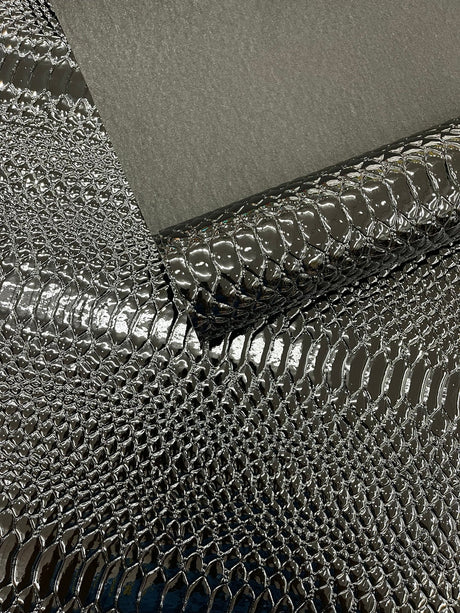 Cobra Snake Shiny Vinyl Fabric - 3D Embossed Snake Skin, 54" Width, 72% PVC 28% Polyester (1/2 Yard)