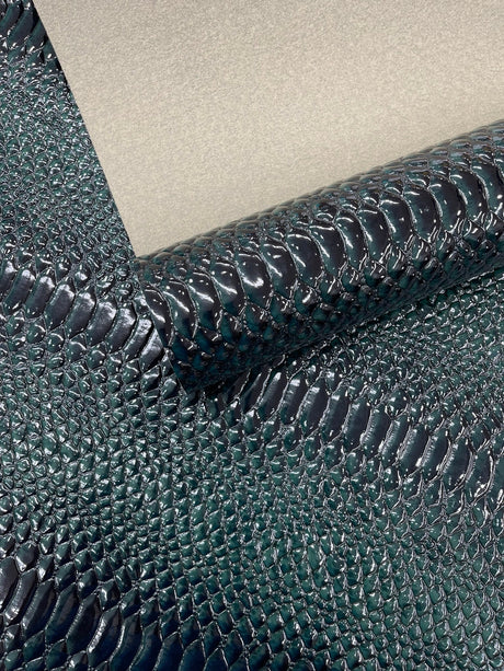 Cobra Snake Shiny Vinyl Fabric - 3D Embossed Snake Skin, 54" Width, 72% PVC 28% Polyester (1/2 Yard)