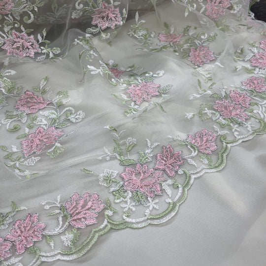 1 Yard Corded Bridal Lace Fabric Embroidered on 100% Polyester Net Mesh – 53"