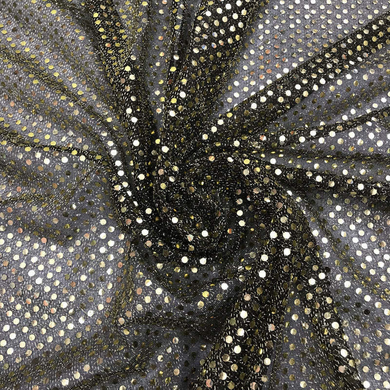 Black/Gold Small Confetti Sequin Polyester Fabric - 3 Mm Sequin Dots, Black/Gold, 42" Width (1 Yard)