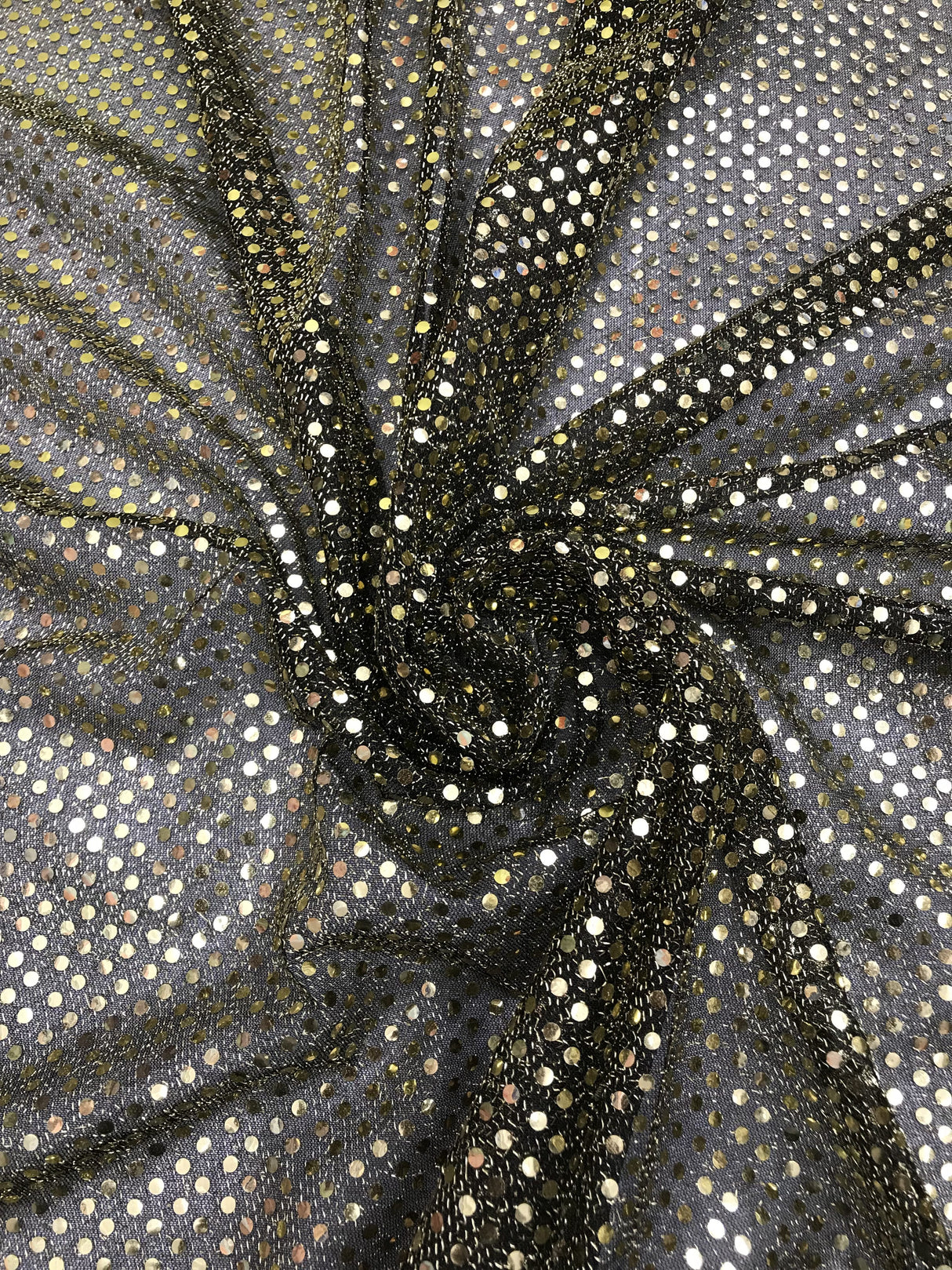 Black/Gold Small Confetti Sequin Polyester Fabric - 3 Mm Sequin Dots, Black/Gold, 42" Width (1 Yard)