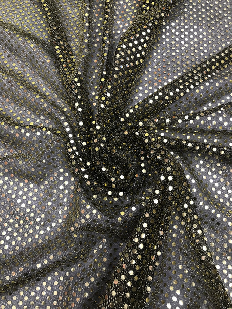Black/Gold Small Confetti Sequin Polyester Fabric - 3 Mm Sequin Dots, Black/Gold, 42" Width (1 Yard)