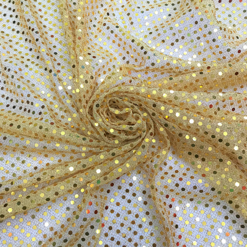 Gold Small Confetti Sequin Polyester Fabric - Gold Confetti Dot Sequin, 42" Width (1 Yard)