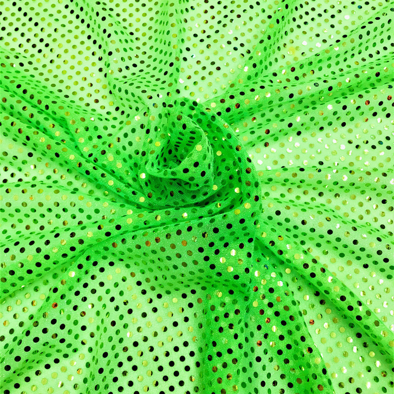 Neon Green Small Confetti Sequin Polyester Fabric - Neon Green Confetti Dot Sequin, 42" Width (1 Yard)
