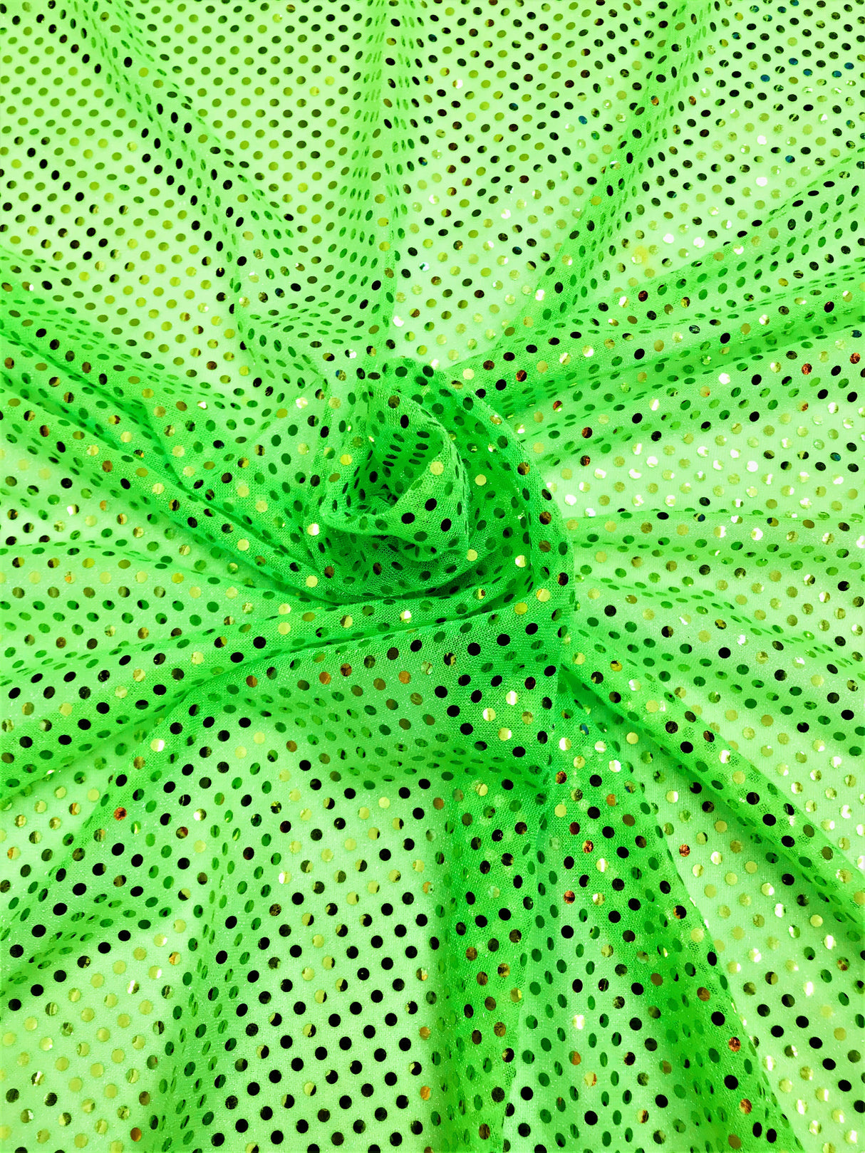Neon Green Small Confetti Sequin Polyester Fabric - Neon Green Confetti Dot Sequin, 42" Width (1 Yard)