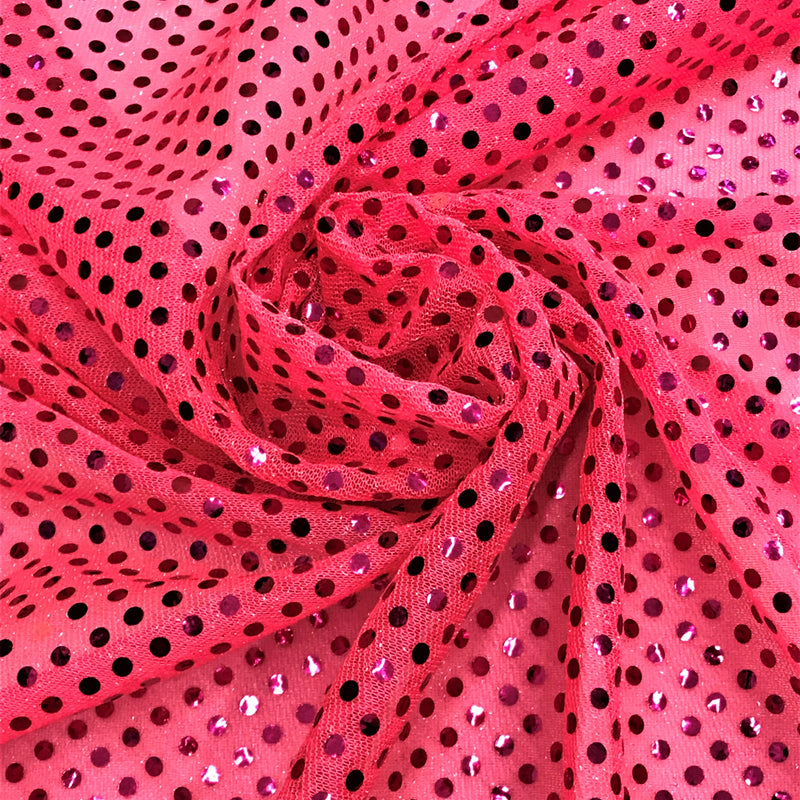 Neon Pink Small Confetti Sequin Polyester Fabric - Neon Pink Confetti Dot Sequin, 42" Width