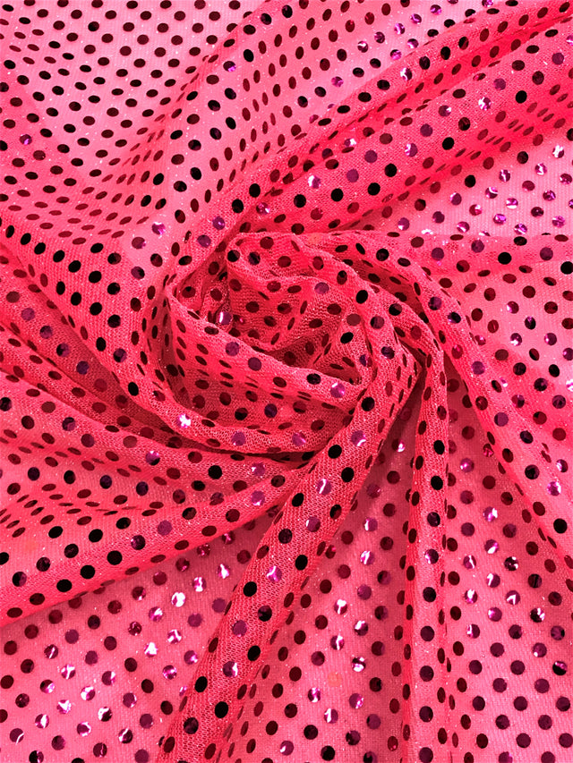 Neon Pink Small Confetti Sequin Polyester Fabric - Neon Pink Confetti Dot Sequin, 42" Width