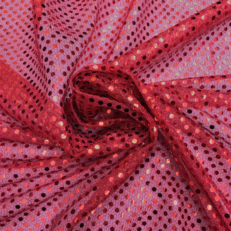 Red Small Confetti Sequin Polyester Fabric - Red Confetti Dot Sequin, 42" Width (1 Yard)